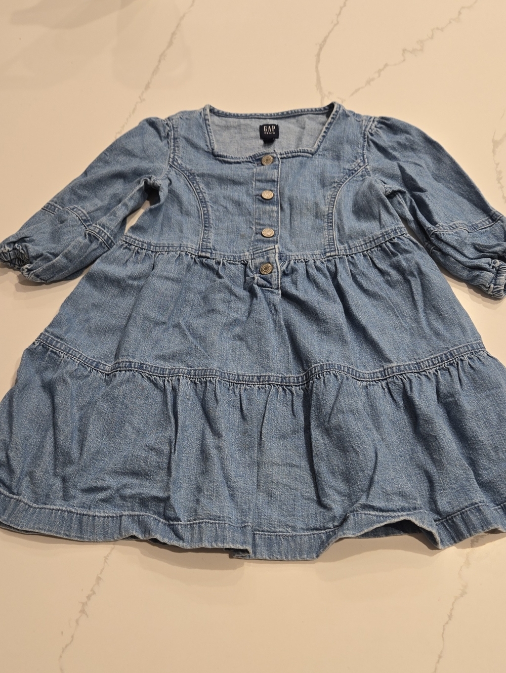 GAP Girls Light Blue Denim Tiered Button Dress